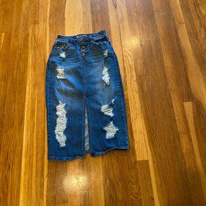 REWASH Denim Long Distressed Pencil Skirt Junior Girls Size 0/1 (XS)